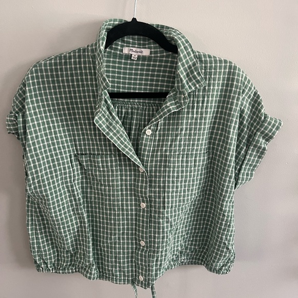 Madewell Tops - Madewell Green Windowpane Button-Front Drawstring Hem Top